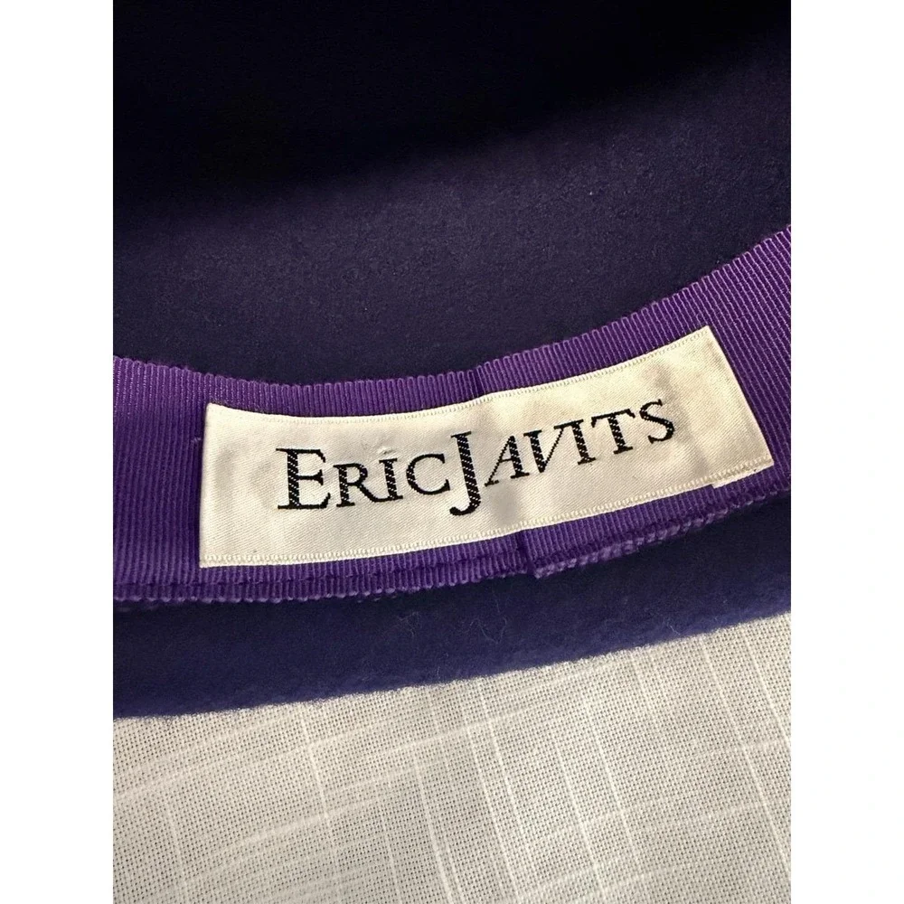 Vtg 80's Eric Javits NY Purple Wool Mad Hatter Hat~Womens~ Burgundy Flowers USA - Picture 2 of 14
